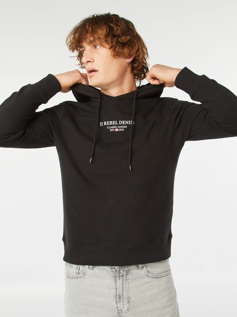 man- black 'jj rabel' hooded sweatshirt